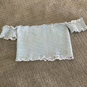 Blue and White Off-Shoulder Cropped Top